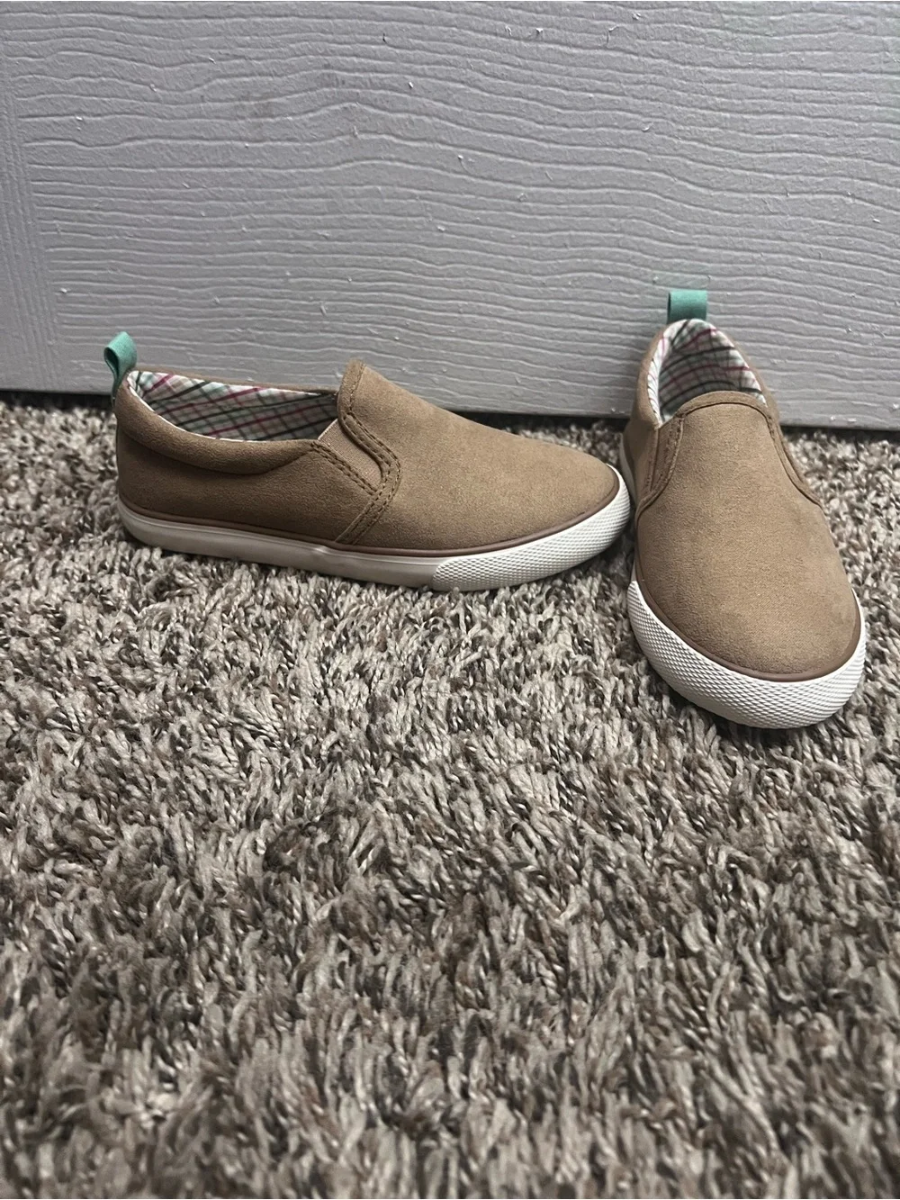 Cat & Jack Kids Slip-On Dress Shoes in Tan with Mint Pull Tab